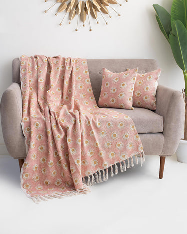 Printed Sofa Throw with Two Cushion Covers Best Gift for Her