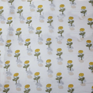 Yellow Floral Cotton Hand Blocked Fabric