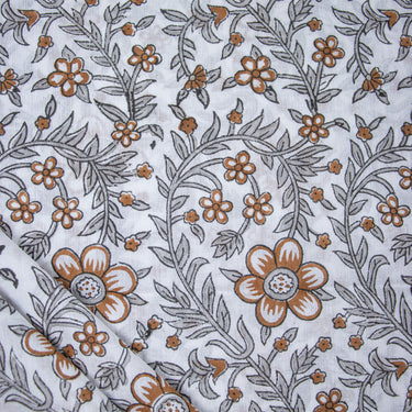 Plain Cotton Fabric Brown Hand Block Floral Print Online