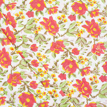 Hand Block Red Floral Premium Cotton Fabric For Dress Material