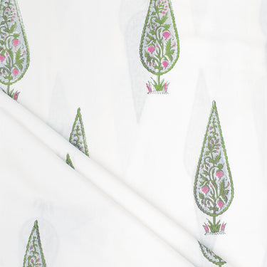 Hand Block Leaf Printed Cotton Fabric