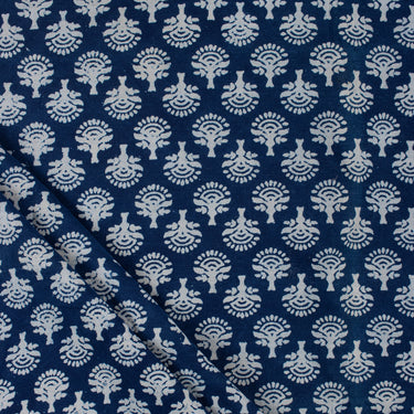 Pure Cotton Floral Block Printed Indigo Material