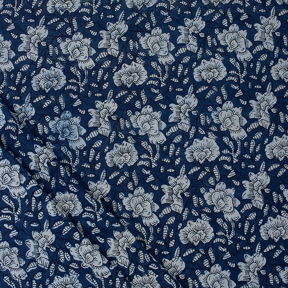 Buy Natural Indigo Hand Block Blue Floral Printed Soft Cotton Fabric ...
