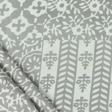 Hand Block White Floral Print Cotton Running Fabric Online
