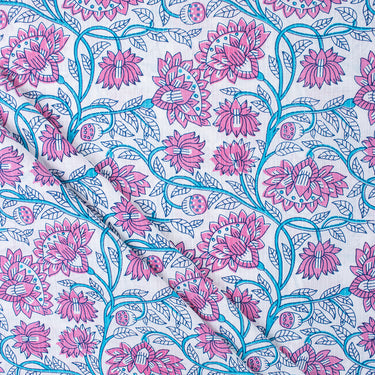 Pink Hand Block Floral Print Cotton Kantha Print Fabric Online