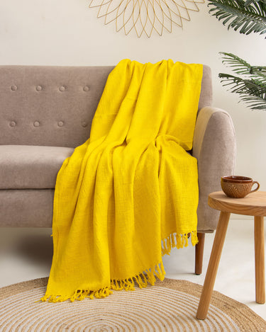 Online Mustard Yellow Solid Color Throw Blanket