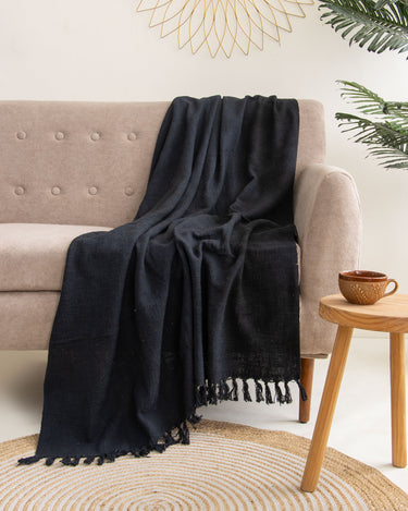 Premium Soft Black Cotton Solid Throw