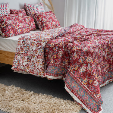 Floral Block Print Soft Cotton Duvet Blanket with Shams Online