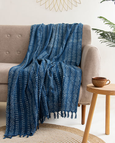 Hand Block Abstract Print Cotton Throws for Sofas