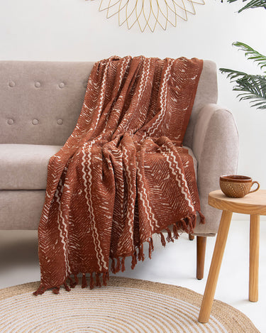 Brown Abstract Block Print Throw Blankets for Couch Decor