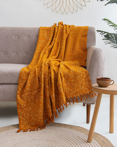 Mustard Decor Cotton Block Print Throw Blanket Online