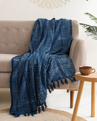 Blue Abstract Decorative Block Print Throw Blanket
