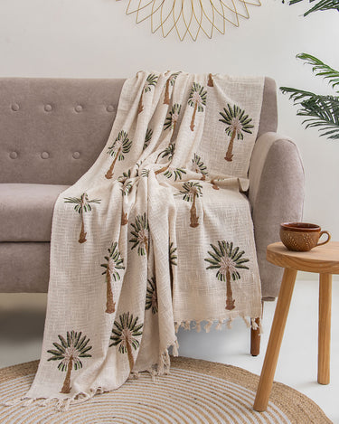 Palm Tree Block Print Throw Blankets for Home Decor