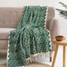 Green Rose Floral Decor Cotton Block Print Throw Blanket