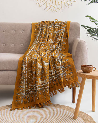 Orange Bird Print Sofa Throws Online