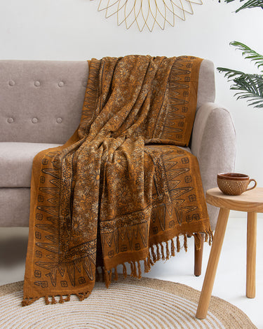 Sun Flower Block Print Cotton Throws Online