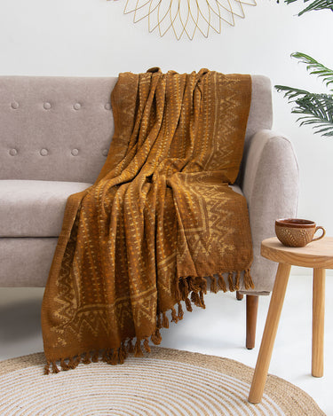 Brown Stripes Block Print Cotton Chair Throws Online