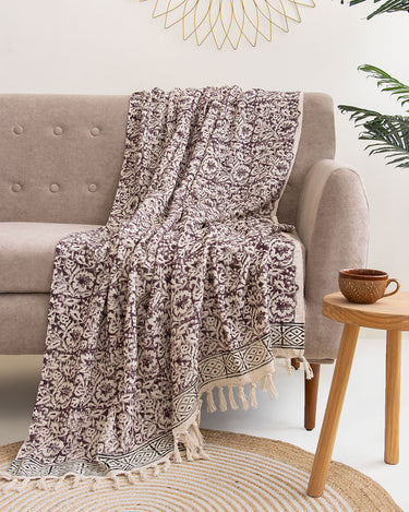 Multicolor Floral Block Print Cotton Throw Blanket Online