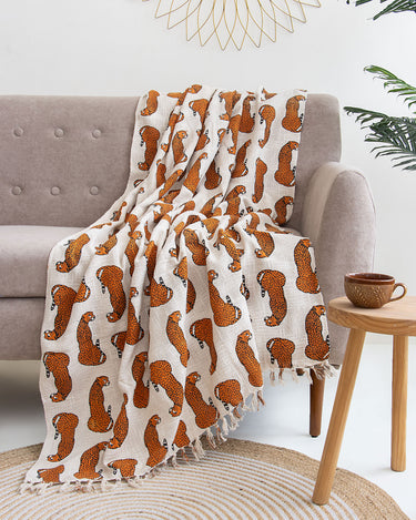 Brown Tiger Block Print Throw Blankets Online