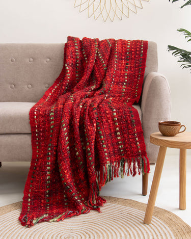 Maroon Cotton Handmade Acrylic 2, 3 Seater Sofa Throws