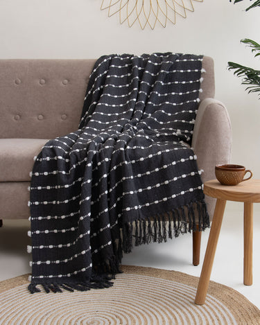 Soft Black Cotton Woven Blanket Throw