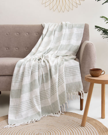 Green Woven Cotton Throw Blanket Online