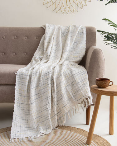 White Handmade Cotton Woven Throw Living Room Online
