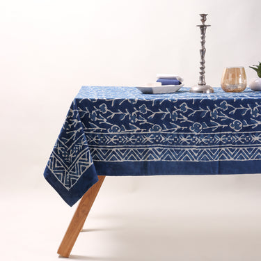 Blue Hand Block Printed Soft Cotton Dining Table Cloth Online