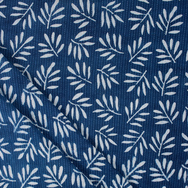 Indigo Leaf Block Printed Cotton Kantha Cloth Material Online