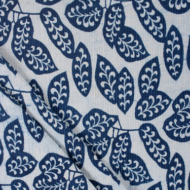 Indigo Blue Leaf Print Cotton Fabric Material