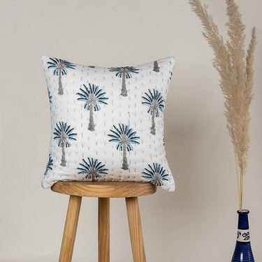 Blue Palm Tree Printed Cotton Kantha Cushion Fabric Online
