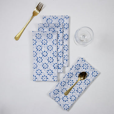 Best Napkins Hand Block Blue Flower Print Online