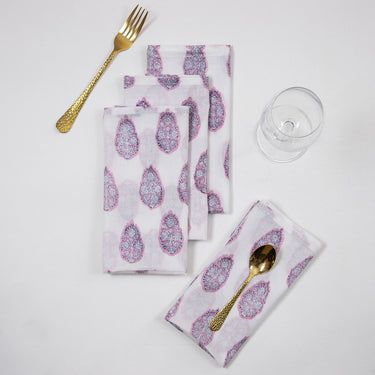 Indian Hand Block Soft Pink Cotton Kitchen Napkins Online