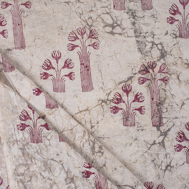 Red Floral Cotton Hand Block Printed Fabric