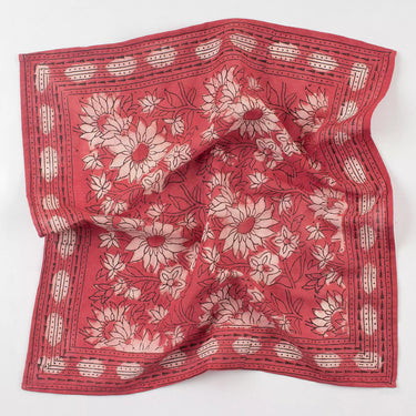 Red Floral Hand Block Printed Bandana For Women