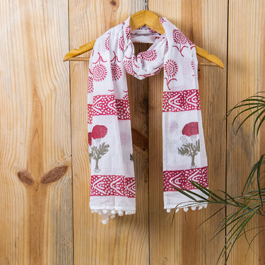 Red Floral Print Pure Cotton Fancy Stoles For Ladies