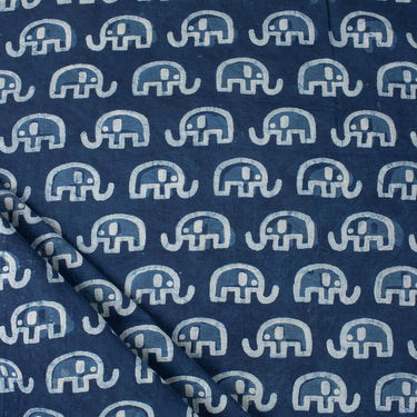 Softest Elephants Indigo Hand Block Print Fabric