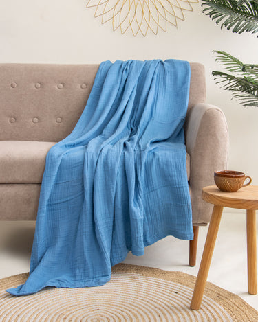 Softest Solid Blue Gauza Throw Blanket