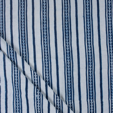 Striped Indigo Blue Hand Block Print Fabric