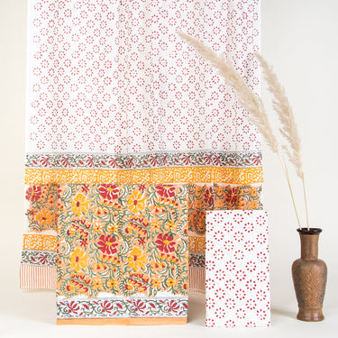 Yellow Traditional Print Jaipur Cotton Suits With Cotton Dupatta