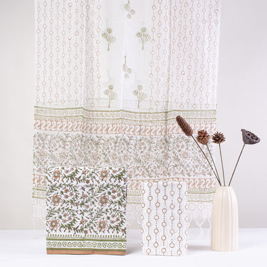 Floral Unstitched Suit Set with Kota Doria Dupatta