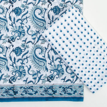 Blue Paisley Hand Painted Organza Dupatta with Cotton Suit Online