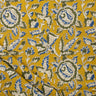 Yellow Floral Pure Cotton Block Printed Bagru Fabric
