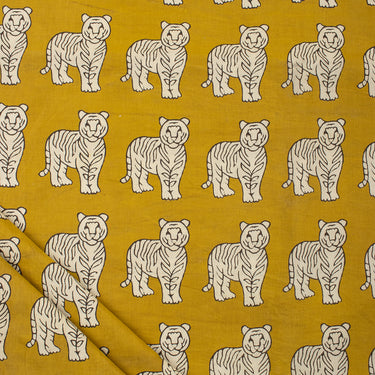 Yellow Tiger Block Printed Cotton Bagru Fabric