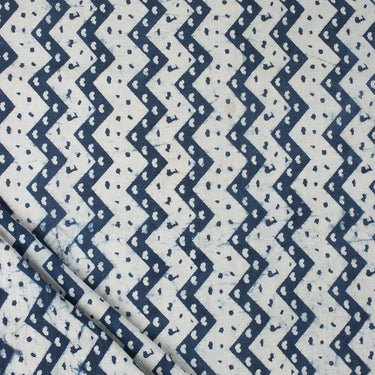 Zig Zag Hand Block Print Indigo Fabric