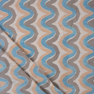 Zikzak Cotton Hand Block Indigo Fabric Online