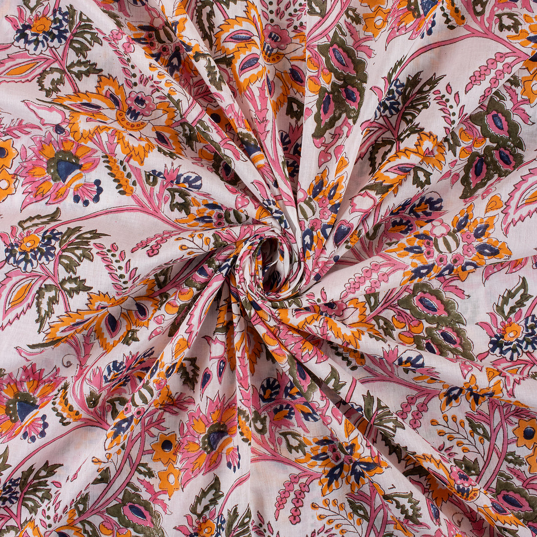 Floral Cotton Block Print Fabric