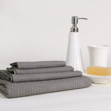 Absorbent Charcoal Grey Cotton Waffle Towel Set