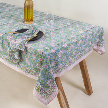 Affordable Luxury Gifts For Her Block Floral Print Table Cloth & Six Cotton Napkins