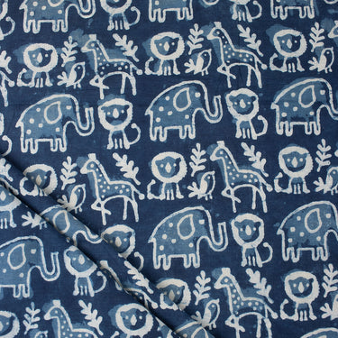 Animal Hand Bock Print Indigo Fabric